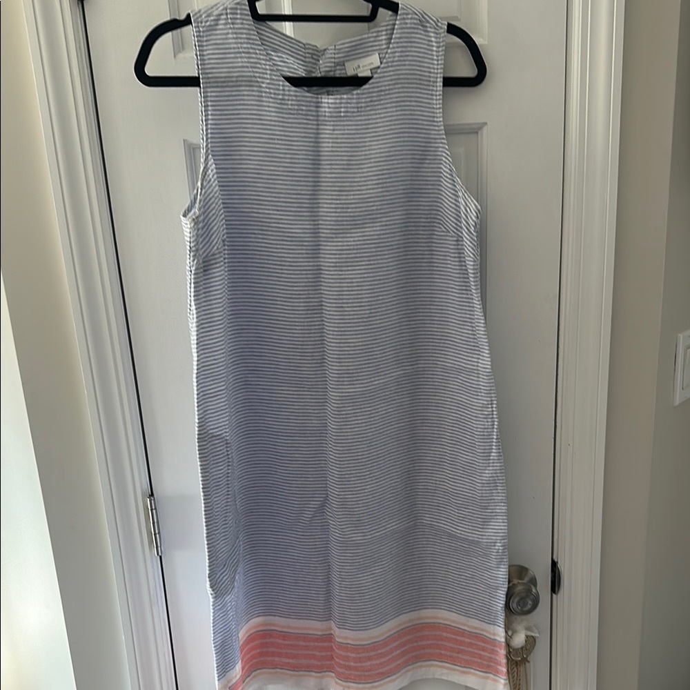 J. Jill Gray Sheath Linen Midi Dress Sleeveless Crew Neck